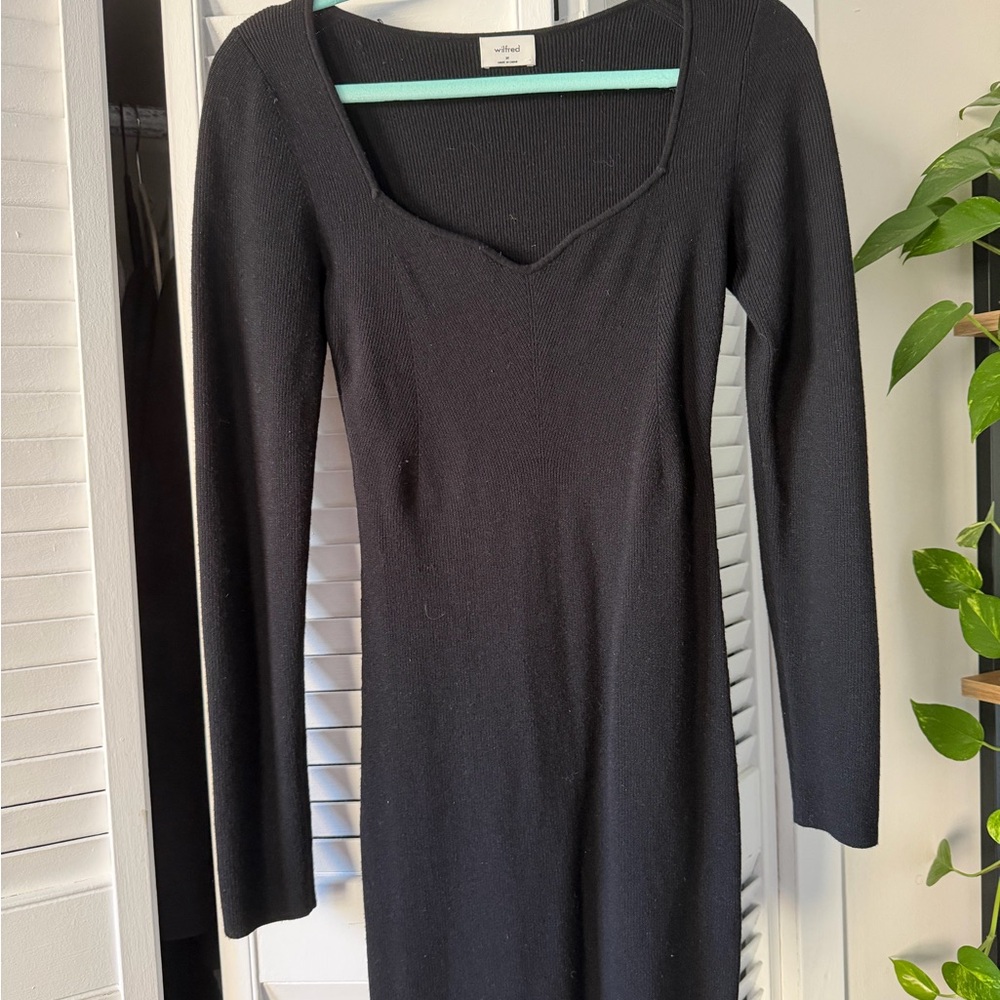 Wilfred Black Long Sleeve Ribbed Knit Dress